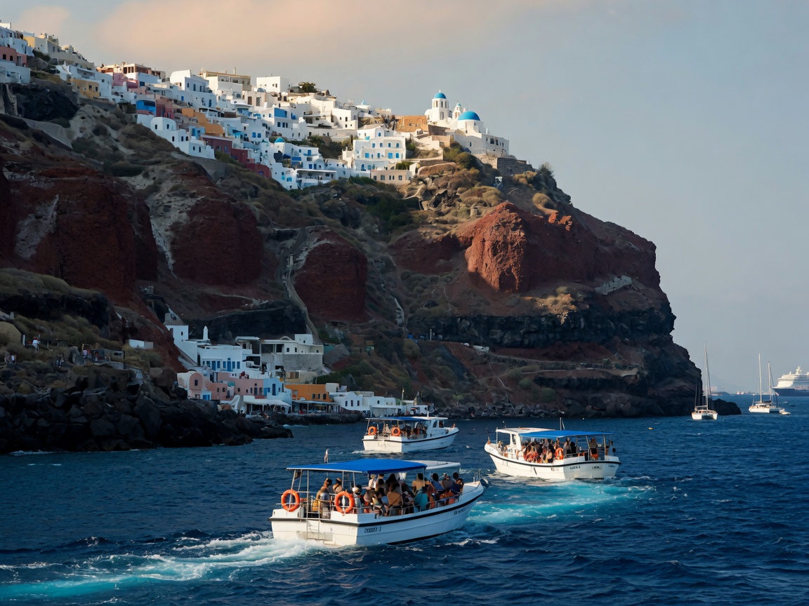 Imagine · Tenders under Santorini cliffs